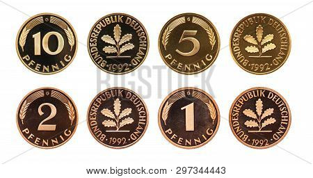 Germany German Mark Pfennig Coins Set, Isolated On White