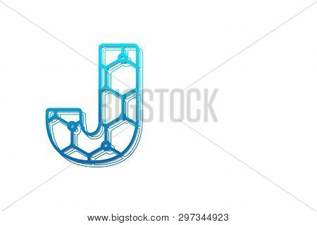Letter J Logo Design Template With Hexagon Shape For Technology Background. Line Art Logo Type Desig