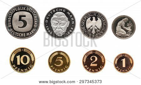 Germany German Mark Coins Set, Isolated On White