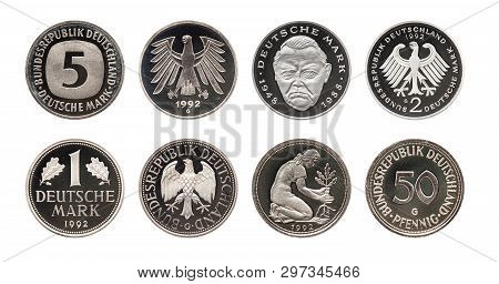 Germany German Mark Coins Set, Isolated On White