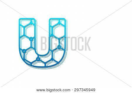 Letter U Logo Design Template With Hexagon Shape For Technology Background. Line Art Logo Type Desig