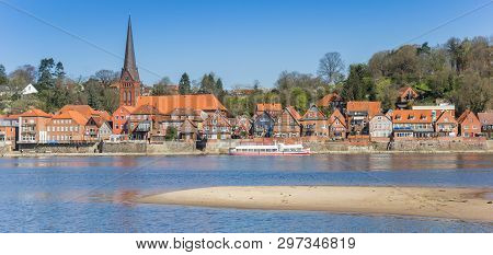 Panorama Of The Historic City Lauenburg And River Elbe In Germany