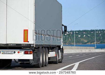 Odesa region, Ukraine, August 25, 2017 - Truck is going up the highway E95