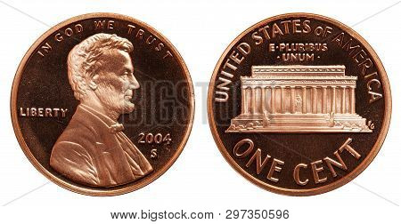 American One Cent Coin Isolated On White Background