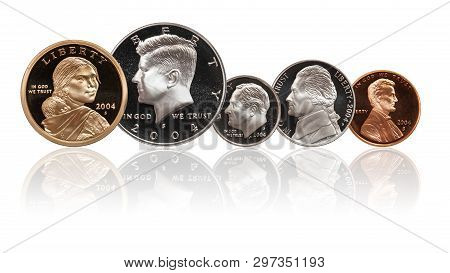 American Coins Set Isolated On White Background