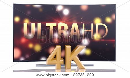 Ultrahd Smart Tv With Curved Screen On White Background