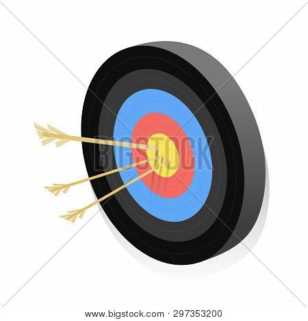 Dartboards With Arrows Isometric Vector Illustration. Arrows In Target, Aim, Goal Achieving, Marketi