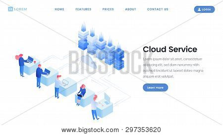 Cloud Service Landing Page Vector Template. Data Web Storage, Cloud Computing Isometric Illustration