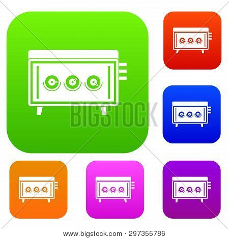Cd Changer Set Icon Color In Flat Style Isolated On White. Collection Sings Illustration