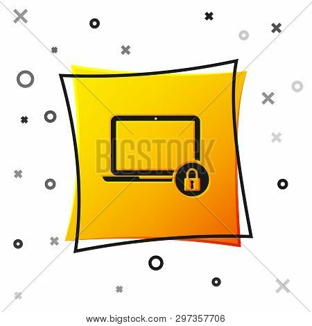 Black Laptop And Lock Icon Isolated On White Background. Computer And Padlock. Security, Safety, Pro