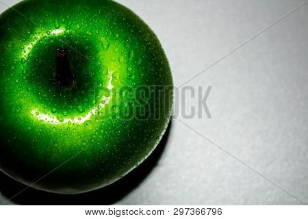 Perfect Fresh Green Apple Isolated On White Background In Full Depth Of Field With Clipping Path.