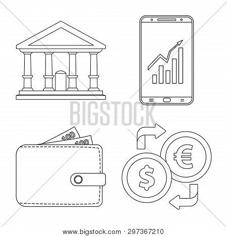 Isolated Object Of Bank And Money Sign. Set Of Bank And Bill Stock Vector Illustration.