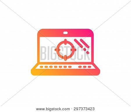 Seo Laptop Icon. Search Engine Optimization Sign. Aim Target Symbol. Classic Flat Style. Gradient Se