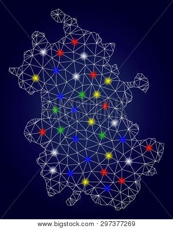 Bright Polygonal Vector Anhui Province Map With Glowing Light Spots. Lowpoly Model For Political Ill