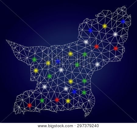 Bright Polygonal Vector Balochistan Province Map With Glare Light Spots. Mesh Model For Patriotic Il