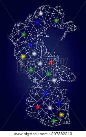 Bright Mesh Vector Caspian Sea Map With Glow Light Spots. Lowpoly Model For Patriotic Templates. Abs