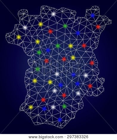 Glamour Mesh Vector Chechnya Map With Glow Light Spots. Mesh Model For Political Templates. Abstract
