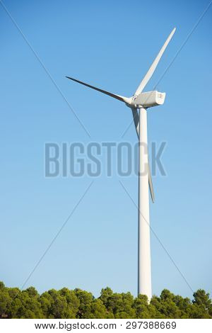 Windmill for electric power production, Zaragoza province, Aragon, Spain.