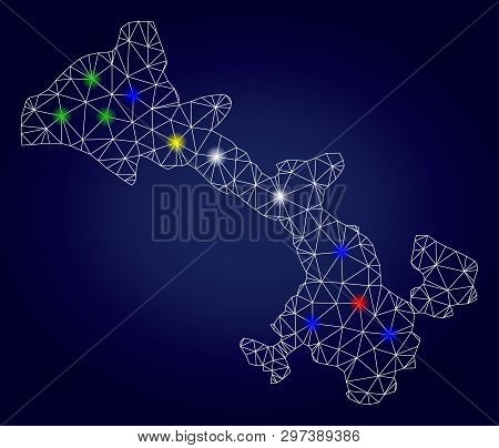 Glamour Mesh Vector Gansu Province Map With Glare Light Spots. Mesh Model For Patriotic Illustration