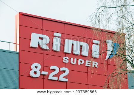 Riga, Latvia April 24, 2019 Rimi Hypermarket Logo. Rimi Is A Major Retail Operator In The Baltic Sta