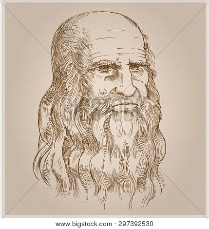 Hand Drawn  Portrait On Paper Background.leonardo Da Vinci