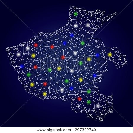 Bright Mesh Vector Henan Province Map With Glare Light Spots. Carcass Model For Patriotic Illustrati