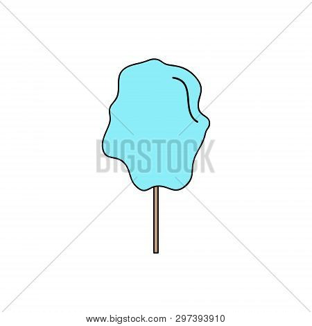 Blue Cotton Candy Vector Graphic Illustration. Candy Floss On Stick, Outlined Icon.