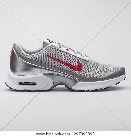 Vienna, Austria - August 7, 2017: Nike Air Max Jewell Qs Metallic Silver Sneaker On White Background