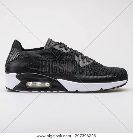 Vienna, Austria - August 7, 2017: Nike Air Max 90 Ultra 2.0 Flyknit Black Sneaker On White Backgroun