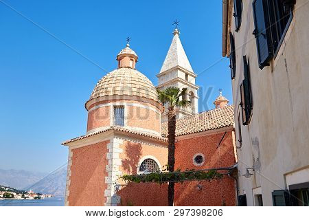 Church Of St. Matthew (crkva Sv. Matije) With The Bell Tower In The Dobrota Town, Montenegro, Europe