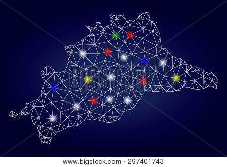 Glamour Mesh Vector Malaga Province Map With Glare Light Spots. Lowpoly Model For Patriotic Purposes