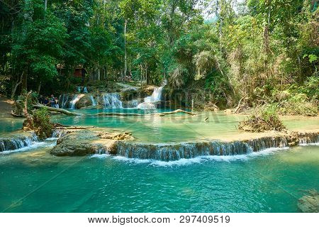 Luang Prabang. Laos. 04.20.2019. People Visit Kuangsi Waterfall