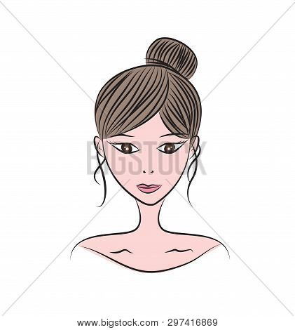 Women Face Vector, Beautiful Young Girl Model, Cartoon, Sketch Drawing, For Cosmetics, Spa, Beauty, 