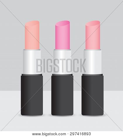 Set Of Color Lipsticks Vector Illustration, Cosmetics, Beauty, Makeup, Lip, Glossy, Web Icon, Cartoo