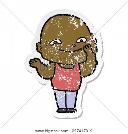 distressed sticker of a cartoon creepy guy