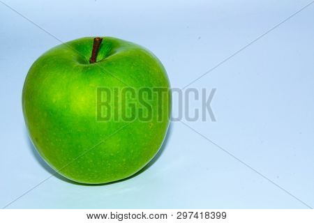 Perfect Fresh Green Apple Isolated On White Background In Full Depth Of Field With Clipping Path.