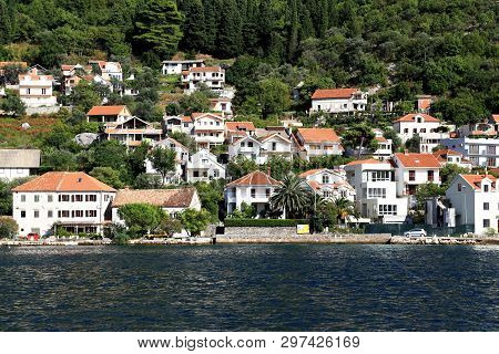 Lepetane, Montenegro - September 13, 2013: This Is A Small Montenegrin Village On The Shore Of The B
