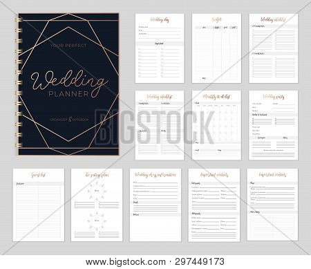 Chic Wedding Planer Organizer With Checklist, Wish List, Party Time Etc. Floral Diary Design For Wed