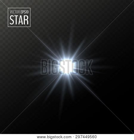 Vector Shining White Star. Half Transparent Shining Bright Abstract Star. Cold White Magic Explosion