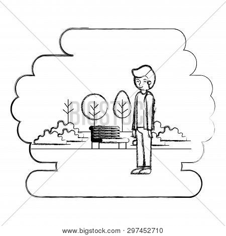 Man In The Park Scene Vector Illustration Design