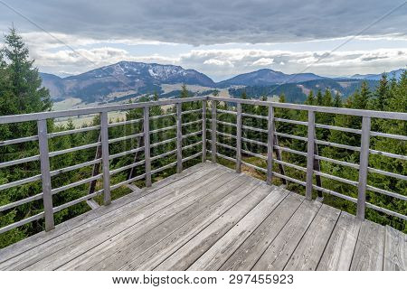 View From Lookout On Hill Sunava In Village Velke Borove, Slovakia. Crystal Lensball Reflection
