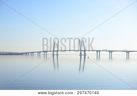 Gulf Of Finland And Cable Bridge In Saint Petersburg.