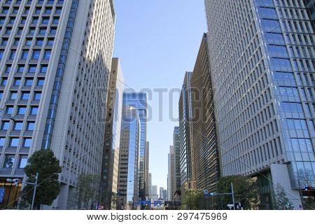 Skyscrapers And Blue Sky In Marunouchi, Tokyo, Japan