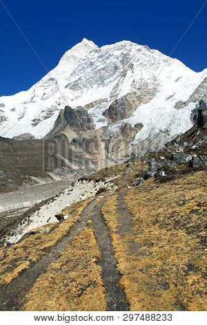 Mount Makalu With Pathway, Barun Valley, Nepal Himalayas Mountains
