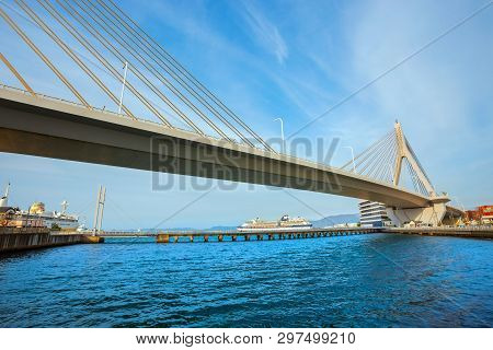 Aomori, Japan - April 23 2018: Aomori Bay Bridge Is A Cable-stayed Bridge. It Was Constructed In Ord