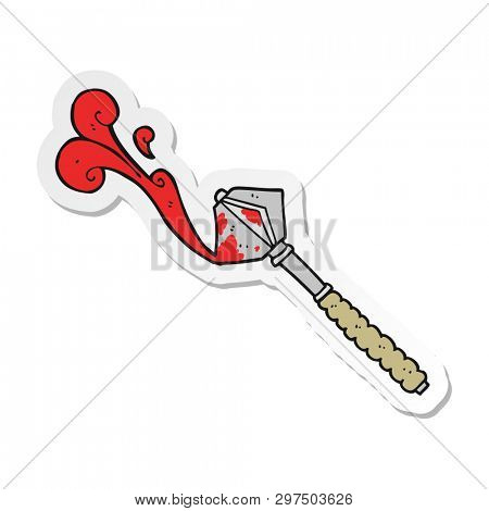 sticker of a cartoon bloody medieval mace