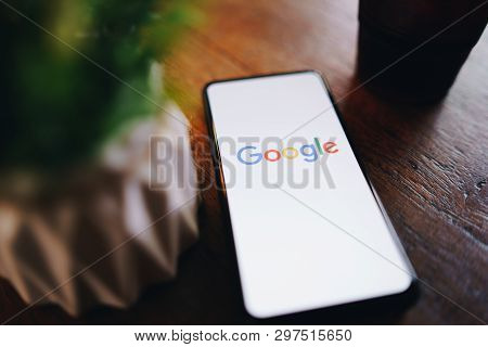 Chiang Mai, Thailand - Mar. 24,2019: Xiaomi Mi Mix 3 Mobile Phone With Google Search On Screen. Goog