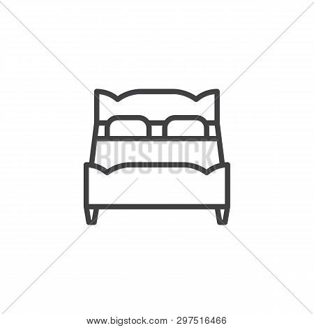 Double Bed Line Icon. Linear Style Sign For Mobile Concept And Web Design. Double Bed With Two Pillo