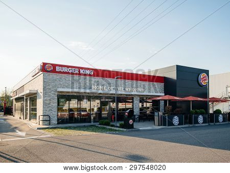 Strasbourg, France - Apr 19, 2019: Burger King Restaurant Cafe New Business Implantation In The Fren
