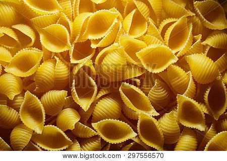Raw Uncooked Dry Conchiglioni Italian Pasta. Shells Shaped
